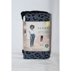Serra Ladies 2 Pack Soft Midrise Leggings Black & Blue Animal Print Small (4-6)